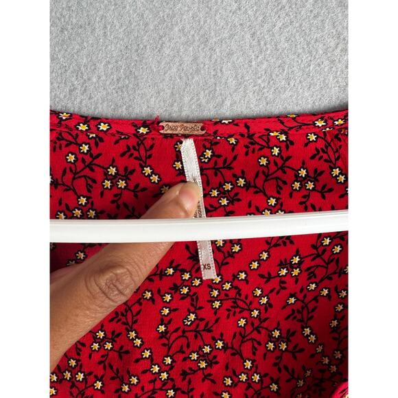 NWT's Free People Clara Floral Print Tunic Faux Wrap Red Mini Dress Size Xsmall - Picture 5 of 14